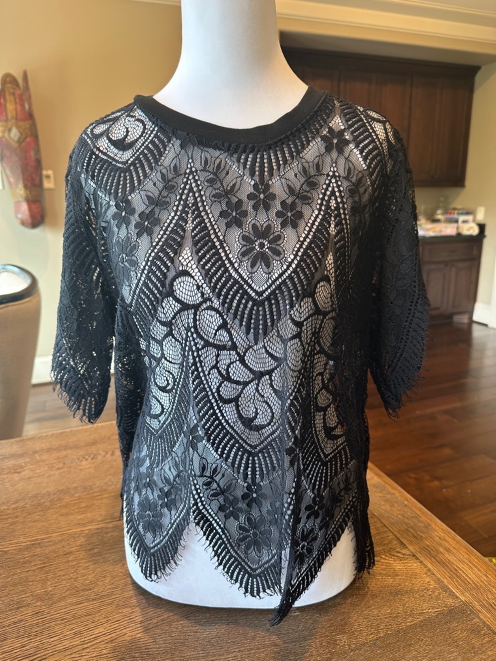 bishop + young Black Lace Short-Sleeve Overlay Top